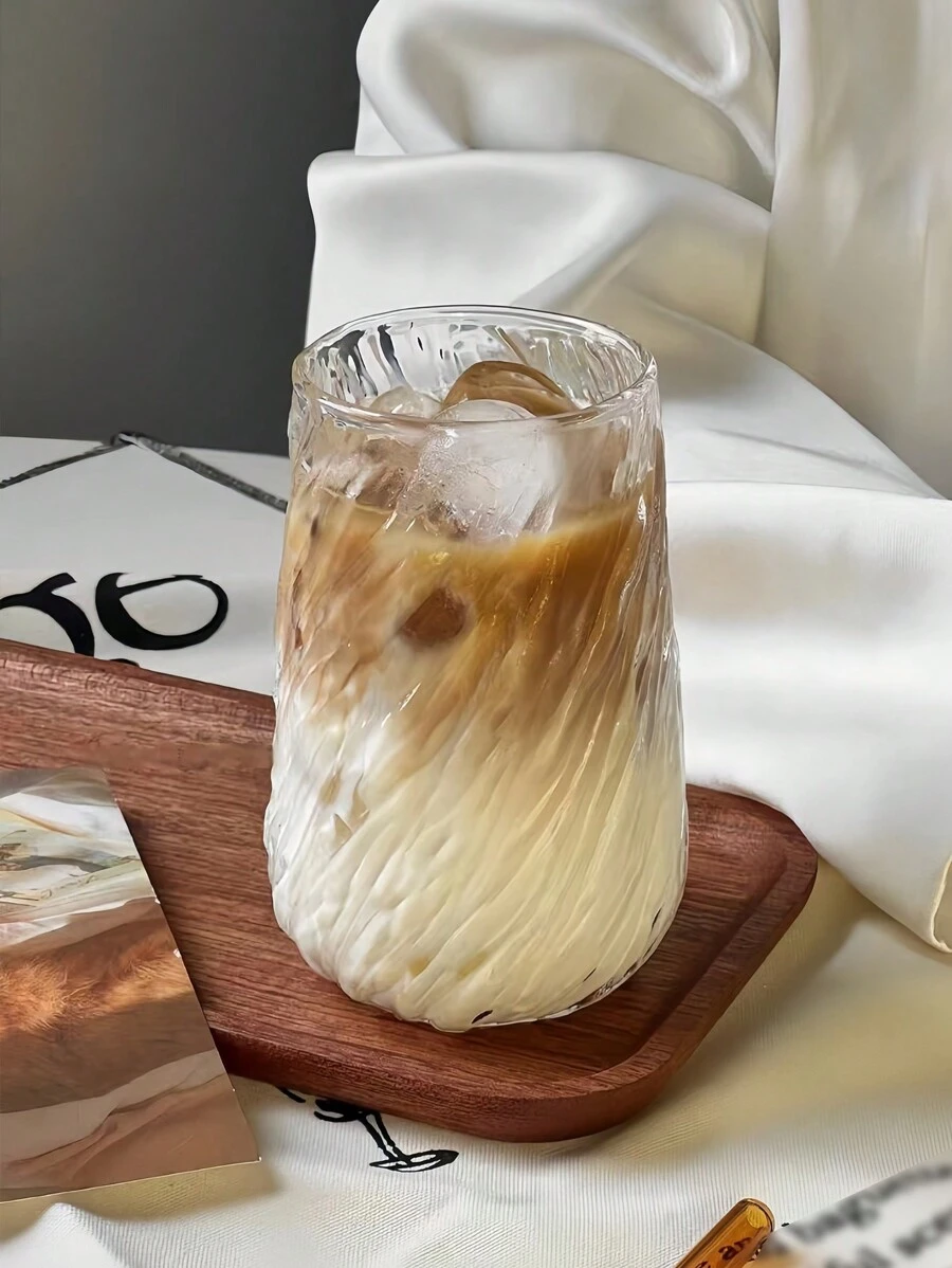 1pc大容量玻璃咖啡杯高端拿铁艺术杯创意加厚冷饮水杯返校 - 無色 - 查看 1