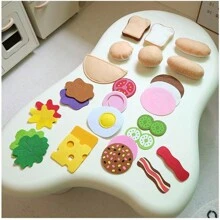 毛毡汉堡玩具套装、三明治、热狗、儿童厨房角色扮演玩具、幼儿园毛毡益智玩具 - 查看 13