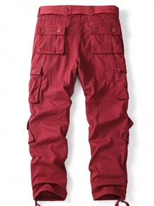 AKARMY Men's Casual Cargo Pants 850g Pants / 1 Pcs Pants / 100% Cotton Camo Pants Combat Work Pants With 8 Pockets(No Belt) - 酒紅色 - 查看 2