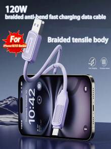 PAVAREAL Cable de carga trenzado USB a Micro/USB a Type-C de 120W, totalmente compatible con cable de carga rápida, cargador Android, compatible con Samsung Galaxy, OPPO, XM, HW, Carga rápida Vooc, Carga rápida dual engine Vivo, cable de datos de carga rápida para MP3 MP4 Nokia Mobile Phone - Multicolor - Ver 5