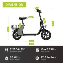 WIND HORSE Electric Scooter With Seat For Adults, 12.5" Electric Scooter Adults 15.5 MPH 20 Miles Range 680W Peak Motor, Dual Disc Brake, Wider Deck, Adjustable Seat, E Scooter With Basket For Commuter Black