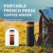 iCafilas 320ml/11oz Portable Coffee Pot French Press Flask Coffee Maker Stainless Steel Insulated Travel Mug With Coffee Plunger Filter Black Outdoor Camping - Black - View 2
