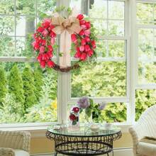 17.7Inch Valentines Day Wreaths For Front Door Valentine's Day Wreath Artificial Valentines Day Door Wreath Of Tulips For Valentine's Day Anniversary Decoration - 紅色 - 查看 3