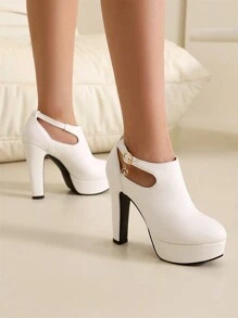 新款浅口皮革高跟鞋，舒适防水台，简约设计，圆头，粗跟，适合女性，四季，春秋季