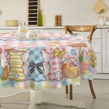 1pc, Happy Easter Tablecloth, Pink Plaid Table Cloth, Bunny, Truck,Tulip, Easter Eggs, Floral Tablecloth, Round Tablecloth, Rectangular Tablecloth, Easy Clean, Home Decor, Perfect For Kitchen, Living Room & Outdoor Party
