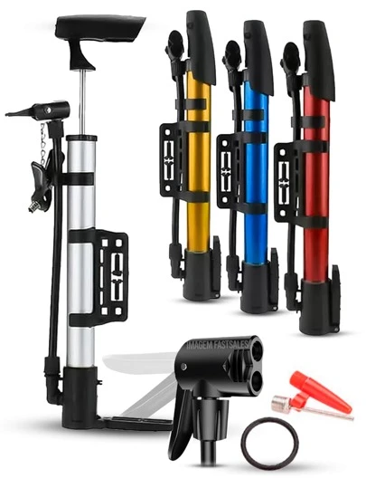 Bomba De Ar Encher Pneu Bike Bicicleta Bola Piscina Com Suporte Quadro bico Fino e Grosso 100psi