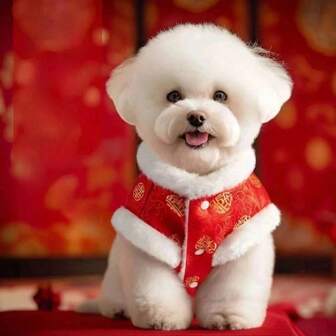 一件中国风节日狗狗服装，加厚棉质外套，保暖时尚，适合小型宠物冬季穿着