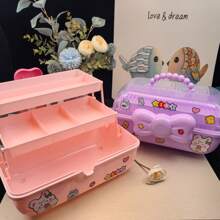 1 st. Roze Strik Cosmetica Opbergdoos Plastic Desktop Organizer Grote Capaciteit Haaraccessoires Kantoorbenodigdheden Opbergdoos Stroomloze Draagbare Tafelblad Opbergdoos Meisjeskamer Decoratie Meisjesachtige Kaptafel Opbergdoos Opvouwbare Cosmetica Opbergdoos Badkamer Desktop Organizer