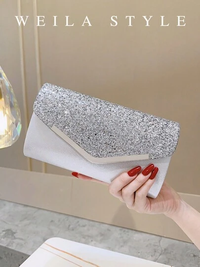 多色亮片晚宴包，水钻花卉装饰正式手拿包，优雅新娘婚礼派对手提包，奢华轻便鸡尾酒手拿包，适合宴会、聚会、派对等场合