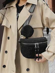 百搭时尚胸包、单肩包/斜挎包或胸包，配有闪亮水钻装饰和零钱包，流行款式，女式包包套装，配有手提包 - 彩色 - 查看 2