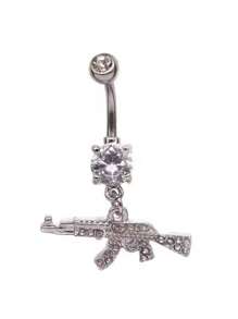 Piercing de ombligo en forma de pistola geométrica pequeña, joyería corporal de ombligo con cristal de rhinestones cool - forma de pistola - Ver 10