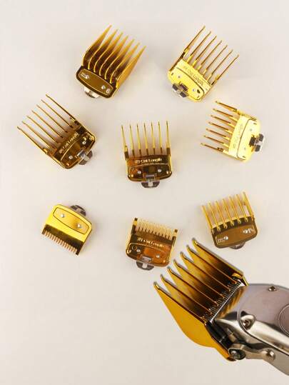 1 Set 8 Sizes Electro-Plated Gold Hair Clipper Positioning Comb, Electric Hair Trimmer Fader Comb Ruler Attachment For 8148 8504 Hair Clippers