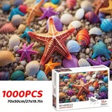 Adults 1000PCS Jigsaw Puzzle Toys For Home Decoration, Colorful Seashell Sea-Stars Artwork Glass Puzzle Tree Of Life Puzzles, 70x50cm Big Size AICG Owl Family White Puzzle Toys Gifts For New Years Valentine's Day