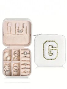 1 pièce Boîte de voyage pour bijoux avec initiale A-Z, étui de rangement multifonctionnel pour bijoux, mini boîte de rangement pour bijoux, organisateur de maquillage, porte-bijoux, sac cosmétique, sac de toilette, cadeau idéal pour les femmes, petite amie, amis, anniversaire, Noël, Halloween - Boîte de voyage pour bijoux avec initiale rose, cadeau de Noël pour adolescentes, retour à l'école