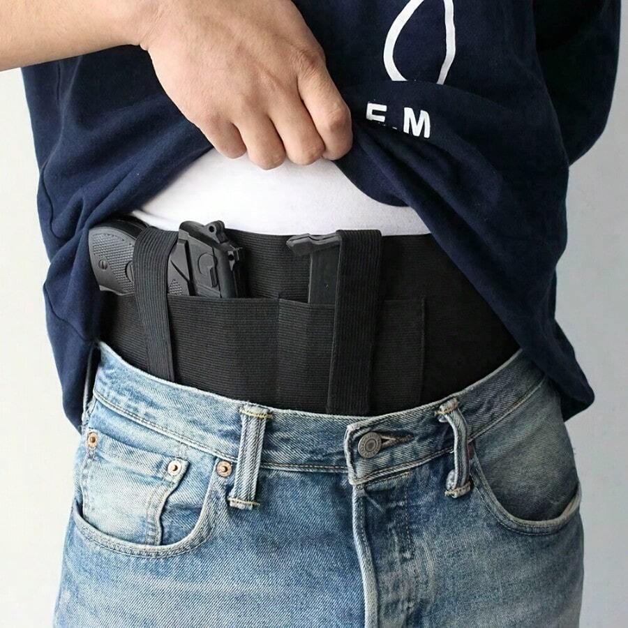Neoprene Belly Band Holster Concealed Carry With Magazine Pocket/Pouch & 2 Elastic Straps For Women Men Compatible , Ruger LCP, M&P Shield, Sig Sauer, Ruger, Kahr, Beretta, 1911, Etc - màu đen - Xem 1