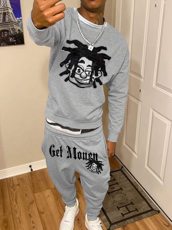 Men's Printed Sweatpants And Sweatshirt Set, Versatile For Daily Casual Wear, Weekend Outings, Hangouts With Friends, Traveling And More. This Matching Set Is An Essential Wardrobe Staple For Men And Makes A Great Gift For Boyfriends Or Husbands., Fall Clothes