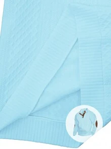 男士提花针织长袖上衣，秋冬简约立领汗衫，纯色圆领T恤，男士长袖T恤，送给男朋友的节日礼物 - 淺藍色 - 查看 3