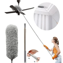 Espanador de Pó Para Limpeza em Microfibra Com Cabo Extensor e Retrátil Lavável 2,8m Novidade - Cinza - Visão 2