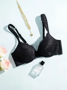 1 Stück nahtlose Spitze Patchwork unterstützender Damenwäsche BH, sexy geflochtenes Lässig Lingerie BH mit Draht für Frauen