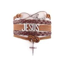 耶稣爱我皮革手链多层缠绕耶稣基督教圣经编织手链宗教饰品生日礼物节日礼品珠宝字母手链男女皆宜