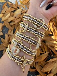 1 pieza Brazalete de metal con cuentas con forma de corazón y estrella, apropiado para uso diario de mujeres