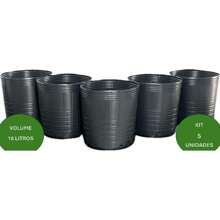 KIT COM 5 UNIDADES VASO PARA MUDA 18 LITROS  Plantas Flores Hortaliças Jardins Preto Pote Plastico