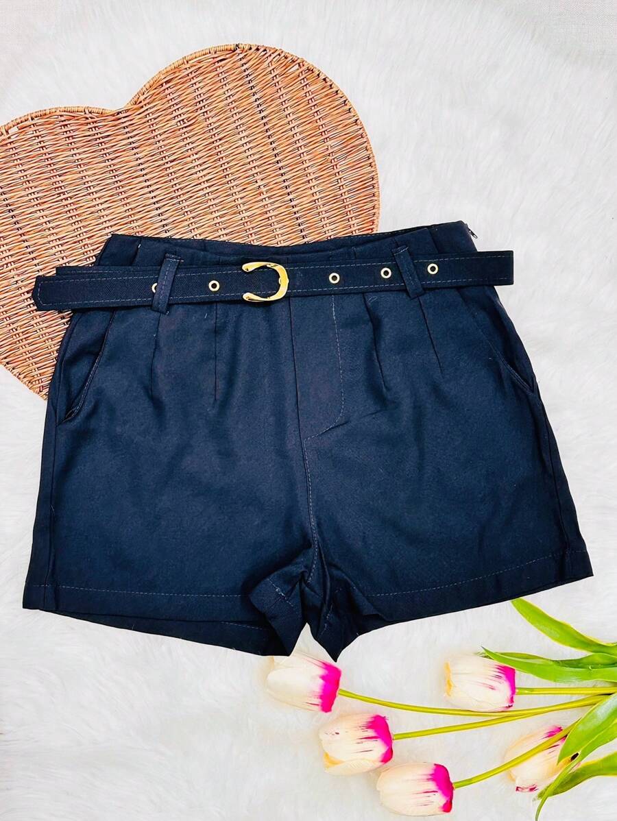 Women's Shorts With Belt - Black - View 1