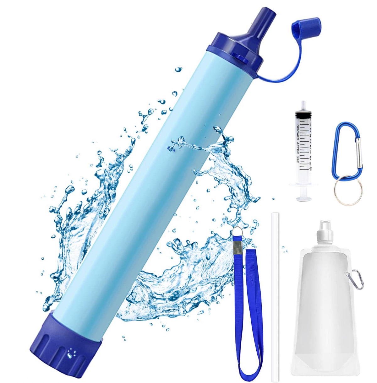 Pajita de filtro de agua para exteriores, filtro de agua personal, kit de supervivencia de emergencia, purificador de agua para camping, senderismo, montañismo y mochilero, con capacidad para 1500 litros de agua