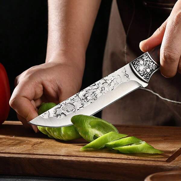 1 pezzo Coltello settore macelleria in acciaio inossidabile, coltello per rifilare le ossa per tagliare maiale, manzo e agnello, affilato, con manico in legno portatile, coltello da cucina multifunzione, accessori da cucina, adatto per cucina, picnic all'aperto, barbecue e altri scenari