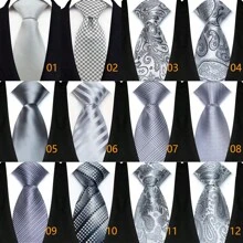 GOADAFOO Cravatta di lusso da uomo da 8 cm, colore grigio argento, con puntini, righe e tinta unita, cravatta damascata intessuta per uomo, sposo, affari, matrimonio e festa