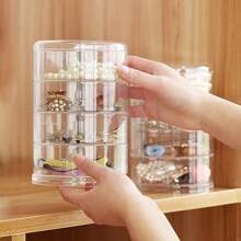 360-Degree Rotating Transparent Jewelry Box, Multi-Layer Jewelry Box, Dust-Proof Finishing Shelf, Jewelry Necklace Storage Box
