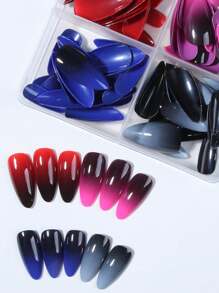 96 件/盒（4 种混合）婴儿潮一代指甲长杏仁设计法式尖头按压指甲完美贴合丙烯酸假指甲，包括：1 件果冻胶和 1 个指甲锉，法式尖头指甲适合女士和女孩日常佩戴狂欢派对使用