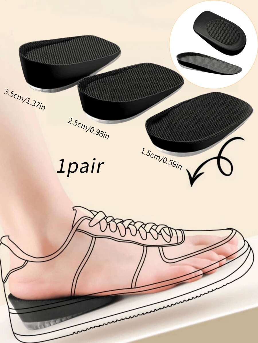 QKC 1 Pair Of 1.5/2.5/3.5/4.5cm PU Insoles, Soft & Comfortable Women's Height Increasing Half Insoles, Sweat-Absorbent, Odor-Resistant, Non-Deforming, Suitable For Casual Shoes And Sports Shoes