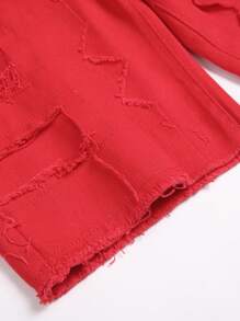 Teen Boy Fashionable Layered Solid Color Slim Fit Denim Shorts - Red - View 7