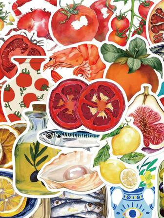 50pcs Mediterranean Tomato Stickers Laptop Handbook Cell Phone Case Stickers,School Supplies,Back To School