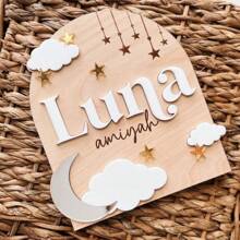 1 pieza Tablero personalizado con luna y nube para anuncio público de nombre, anuncio de nacimiento, accesorios de fotografía con nombres, accesorios de fotografía para recién nacidos, el regalo perfecto, moda de regreso a la escuela