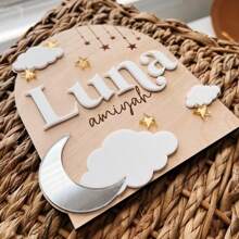 1 pieza Tablero personalizado con luna y nube para anuncio público de nombre, anuncio de nacimiento, accesorios de fotografía con nombres, accesorios de fotografía para recién nacidos, el regalo perfecto, moda de regreso a la escuela