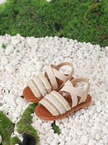 1 双婴儿仿珍珠和闪光编织公主风格软底可爱凉鞋，夏季 - 彩色 - 查看 4