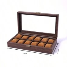 Wooden Grain Leather Dust-Proof Glass Lid Watch Storage Box, Premium Elegant Home Use Watch Organizer Display Case, Jewelry & Wristwatch Collection Box Gifts For Women Back To School