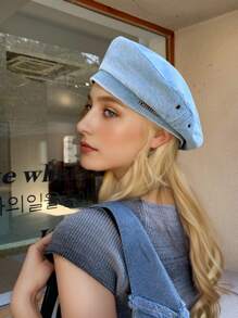 1 件 2025 春夏新品英伦风格个性化时尚字母金属装饰女士牛仔贝雷帽，百搭休闲复古艺术帽 - 彩色 - 查看 12