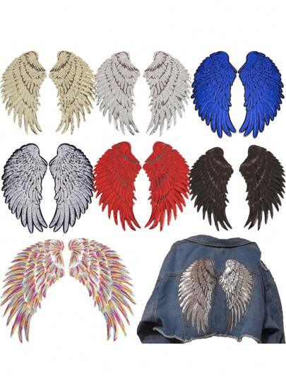 1 Pair Sequins Angel Wings Patches, DIY Embroidered Applique Bling Wings Sewing On/Iron On Sequins Wing Patches For Jackets Cloth Decoration Accessory