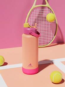 40盎司保温水瓶，带二合一吸管和壶嘴盖，24小时保温，防漏，双层不锈钢材质，适合运动、健身、旅行和上学，撞色设计（夏威夷日落风情） - 橙紅黃撞色 - 查看 3