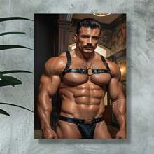 Cuadro de arte de lienzo con modelo masculino musculoso en corsé de piel sintética negra - Decoración para el hogar y la oficina con marco de pino - Adecuado para bares, cafeterías o dormitorios - Regalo ideal para Navidad - 1 pieza de pintura al óleo enmarcada en madera (3) Grosor 2,25 cm/0,9 pulgadas, decoración para el hogar, decoración de habitación estética, decoración de pared, regalo perfecto, decoración de pared de otoño e invierno, decoración de sala de estar, decoración de dormitorio, decoración de cocina, decoración de entrada, decoración de baño, pintura de pared directa, póster de pintura mural de alta calidad - Negro - Ver 5