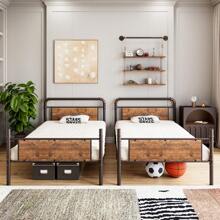 CuisinSmart Twin Over Twin Metal Bunk Bed Frame With High Guardrail And Ladder,2 In 1 Convertible Bunk Bed Frames For Kids/Teens/Adults,Easy Assembly - 棕色 - 查看 7