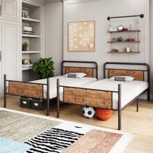 CuisinSmart Twin Over Twin Metal Bunk Bed Frame With High Guardrail And Ladder,2 In 1 Convertible Bunk Bed Frames For Kids/Teens/Adults,Easy Assembly - 棕色 - 查看 2