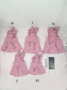 1 Pc Light Pink Corduroy Bow-Tie Collar Dress For Pets, With 1 Pc Pink Bow Hair Clip, Is Perfect For Dogs And Cats To Wear When Going Out.