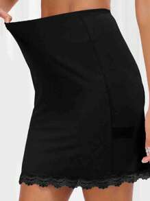 1pc Simple And Comfortable Lace Splicing Anti-Exposure And Anti-Transparent Women's Bottom Lining Skirt - Black - View 1