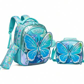 1pc Pendant/4 Piece Girls Backpack Cute Children Cartoon Travel Backpack With Lunch Bag Pencil Case Pendant Backpack