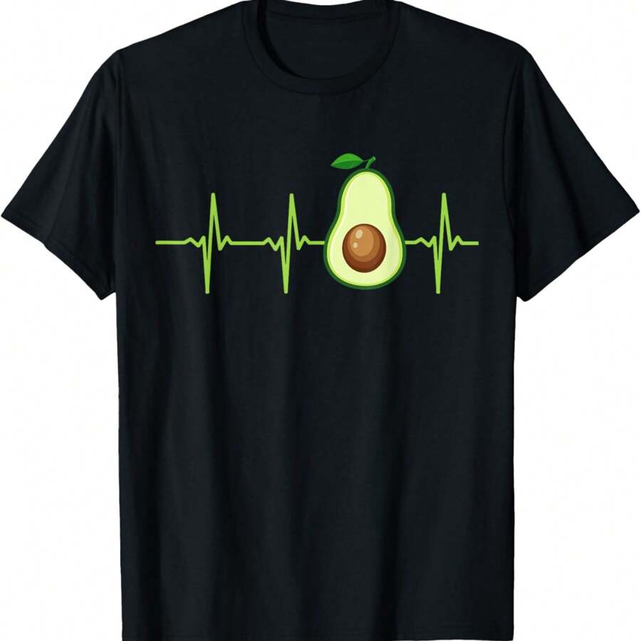 Avocado Heartbeat T-Shirt Avocado Shirt Gift Vegan Men Women T-Shirt - Black - View 1
