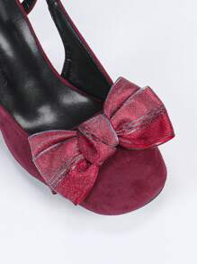Elegante pumps met hoge hak en strikversiering voor dames, bordeauxrode fluwelen schoenen met vierkante neus en dikke hak, geschikt voor bruiloften en alle seizoenen